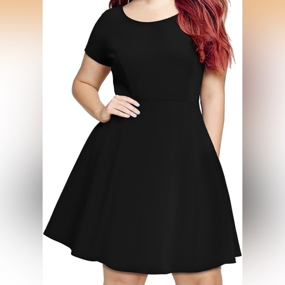Plus Sized XL Cotton Classic Short-Sleeve Black Midi Dress